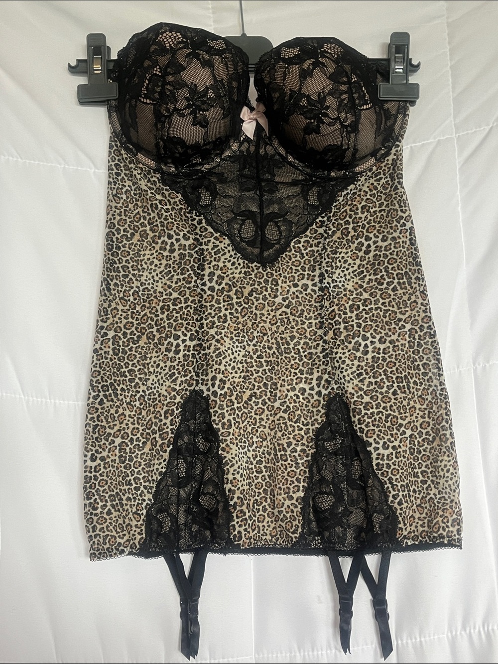 VTG Victoria's Secret Leopard Lace Garter Slip Corset Bustier 36C